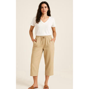 Jessica London Beige Cropped Pants‎ Size 26 Linen Blend Coastal Grandma Normcore